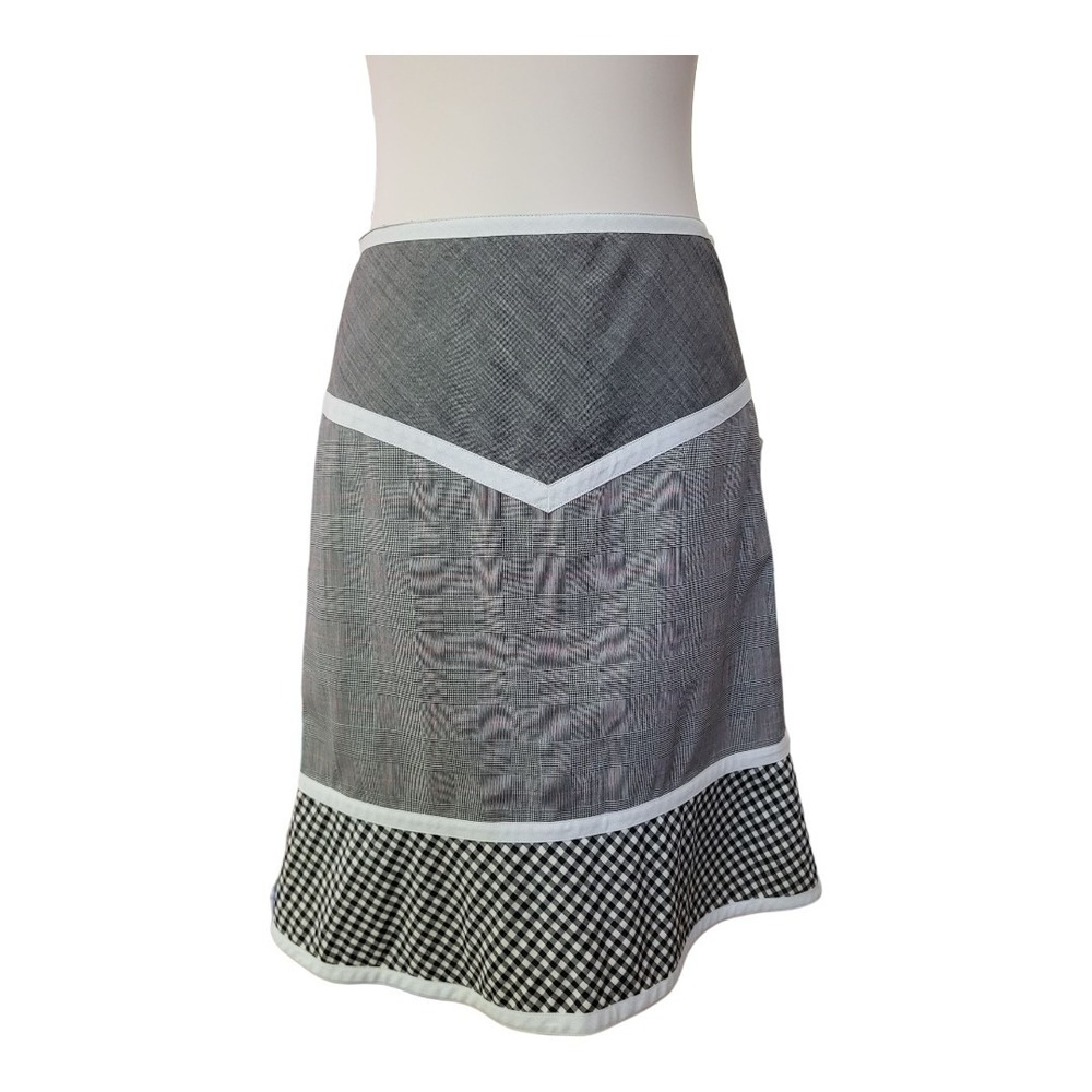 Moschino Wool Blend Plaid & Gingham Trim Skirt Gray White Black S